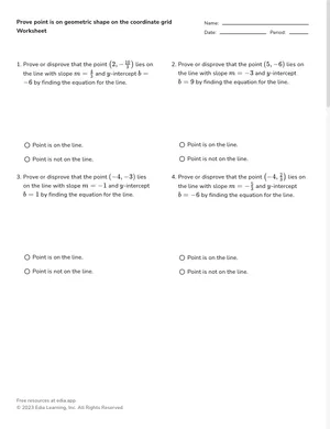 Prove point is on geometric shape on the coordinate grid worksheet preview