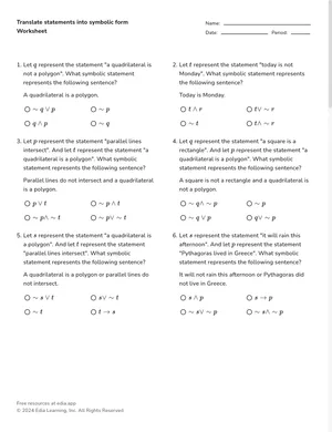 Translate statements into symbolic form (tilde symbol for logical negation) worksheet preview
