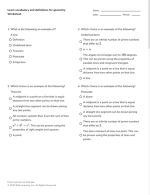 Use vocabulary and definitions for geometry worksheet preview