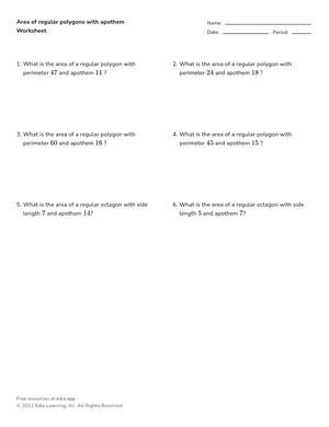 Find area of regular polygons with apothem worksheet preview