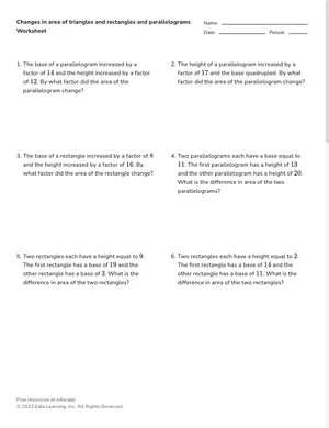 Identify changes in area of triangles, rectangles and parallelograms worksheet preview