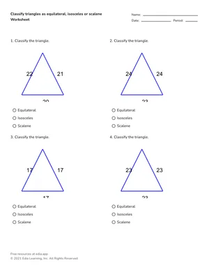 Classify triangles as equilateral, isosceles or scalene worksheet preview