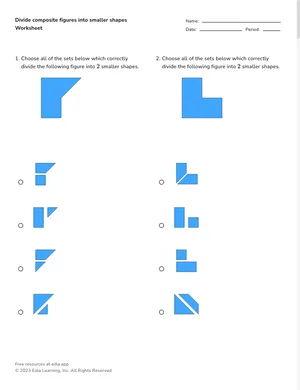 Divide composite figures into smaller shapes worksheet preview