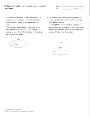 Find perimeter and area of composite shapes in context worksheet preview