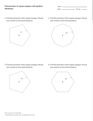 Find perimeter of regular polygons with apothem worksheet preview