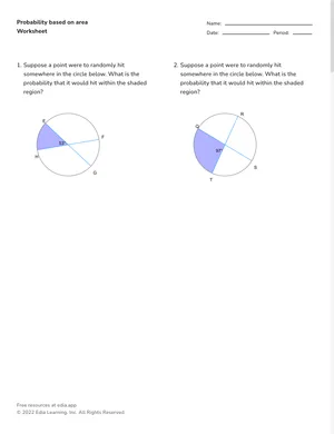 Determine probability based on area worksheet preview