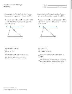 Prove theorems about triangles worksheet preview