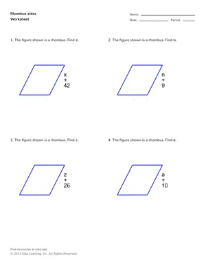 Evaluate rhombus sides worksheet preview
