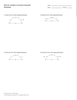 Solve for variables in isosceles trapezoids worksheet preview
