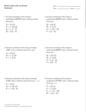 Reflect shapes with coordinates worksheet preview