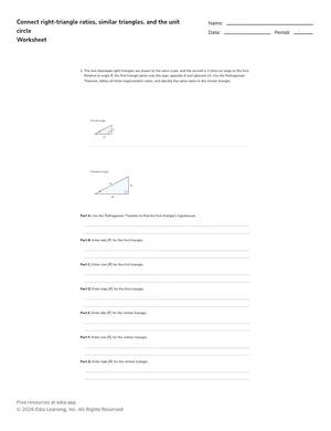 Connect right-triangle ratios, similar triangles, and the unit circle worksheet preview