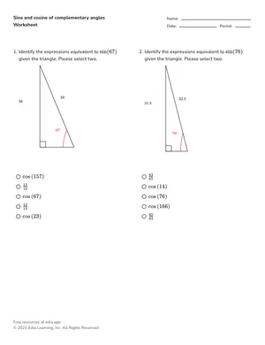 Identify equivalent trigonometric ratios worksheet preview