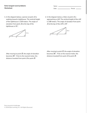 Solve tangent word problems worksheet preview