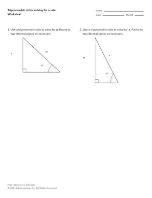 Evaluate sides using trigonometric ratios worksheet preview