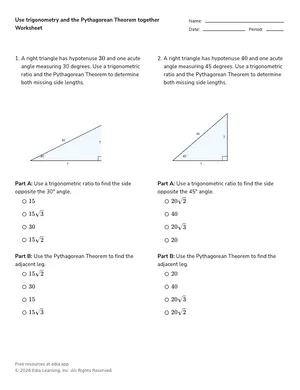 Use trigonometry and the Pythagorean Theorem together worksheet preview