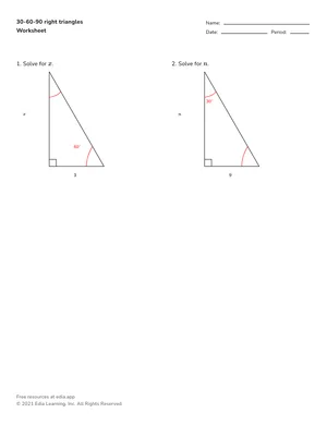 Evaluate 30-60-90 right triangles worksheet preview