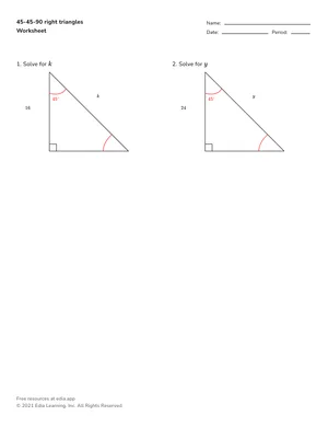Evaluate 45-45-90 right triangles worksheet preview