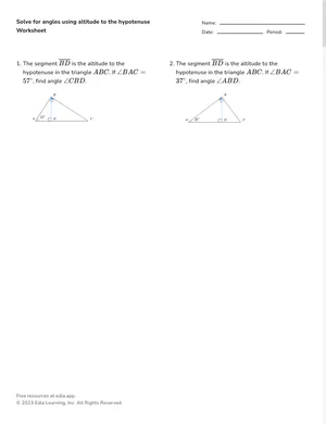 Solve for angles using altitude to the hypotenuse worksheet preview