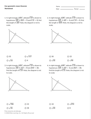Use geometric mean theorem worksheet preview