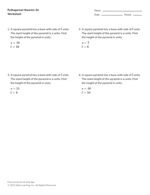 Solve using Pythagorean theorem in 3D worksheet preview