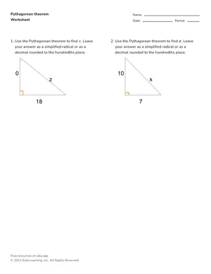 Solve using Pythagorean theorem worksheet preview