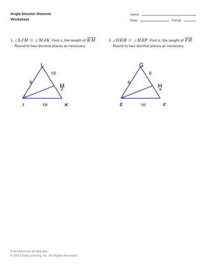 Apply angle bisector theorem worksheet preview