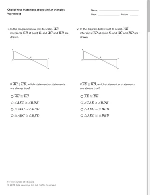 Choose true statement about similar triangles worksheet preview