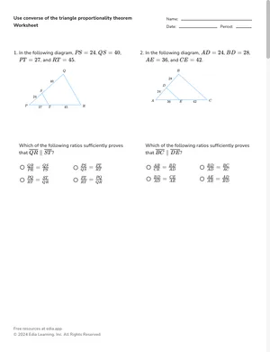Use converse of the triangle proportionality theorem worksheet preview