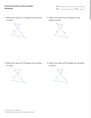 Find missing sides of similar triangles worksheet preview