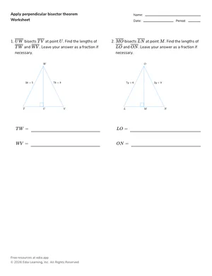 Apply perpendicular bisector theorem worksheet preview