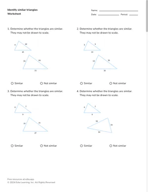 Identify similar triangles worksheet preview