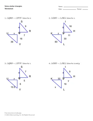 Solve similar triangles worksheet preview