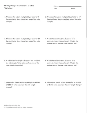 Identify changes in surface area of cubes worksheet preview