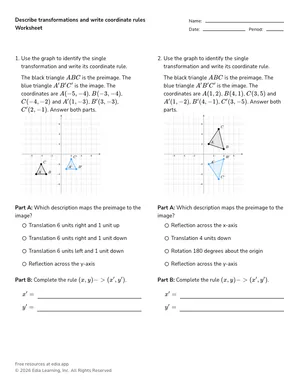 Describe transformations and write coordinate rules worksheet preview