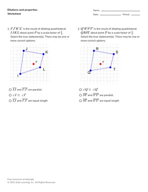 Use properties of dilations worksheet preview