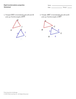 Use properties of rigid transformations worksheet preview