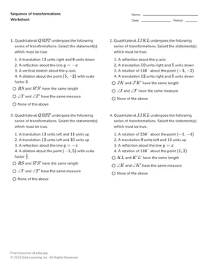 Use properties of sequences of transformations worksheet preview