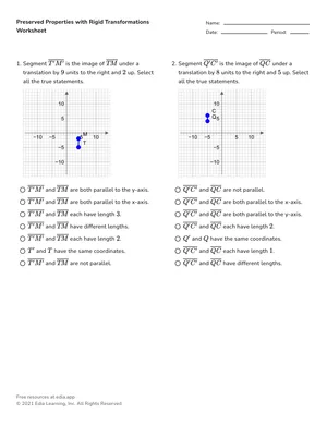 Identify preserved properties of rigid transformations worksheet preview