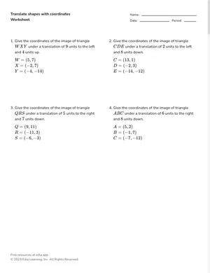 Translate shapes with coordinates worksheet preview