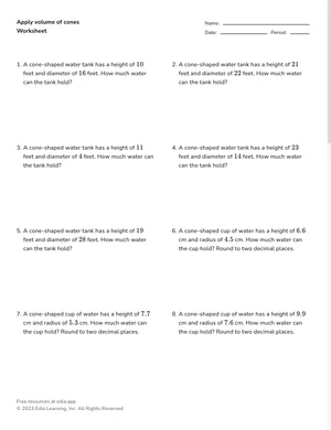 Apply volume of cones worksheet preview