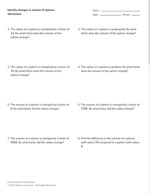 Identify changes in volume of spheres worksheet preview