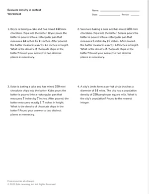 Evaluate density in context worksheet preview