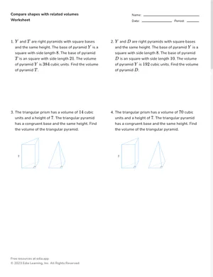 Compare shapes with related volumes worksheet preview