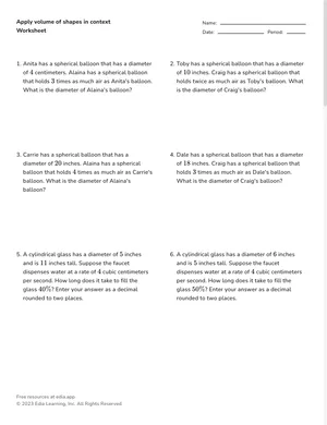 Apply volume of shapes in context worksheet preview
