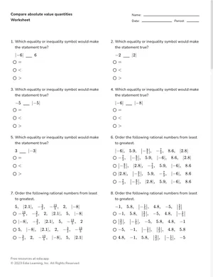 Compare absolute value quantities worksheet preview