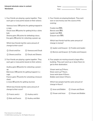 Interpret absolute value in context worksheet preview