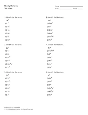 Identify like terms worksheet preview