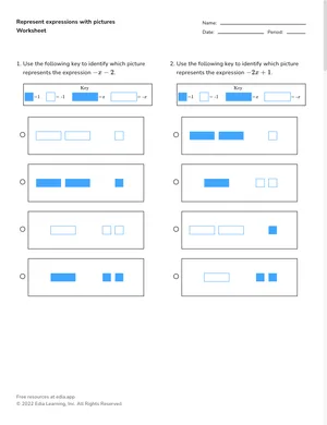 Represent expressions with pictures worksheet preview