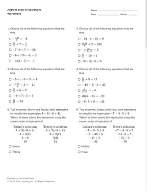 Analyze order of operations worksheet preview