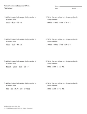Convert numbers to standard form worksheet preview